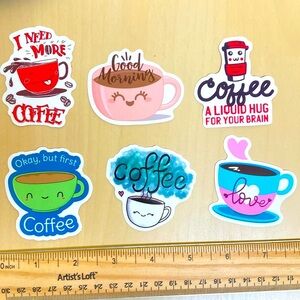 10/$10 or $1 BUNDLE: 6 Notes for Coffee Stickers WATERPROOF! ☕️ ❣️ 📝